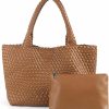 CREDSTAR Tote Handbags | Women'S Handmade Vegan Leather Woven Bag With Purse, Tote Bag Large Summer Beach Travel Handbag Retro Shoulder Bag