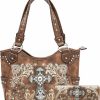 WESTERN ORIGIN Tote Handbags | Western Style Rhinestone Cross Conchos Studded Women Purse Tooled Leather Handbag Country Shoulder Bag Trifold Wallet Set