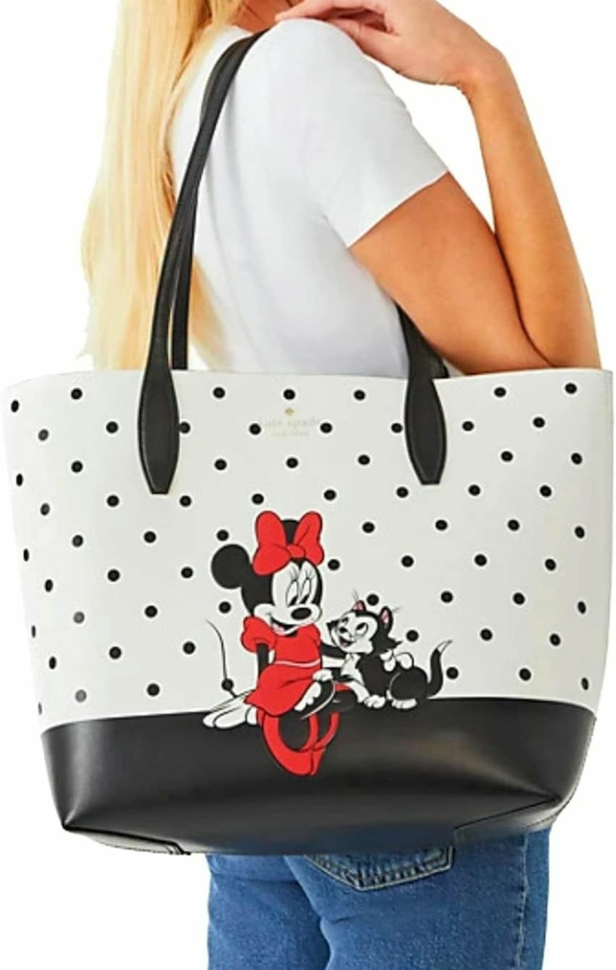 Kate Spade New York Tote Handbags | Kate Spade X Disney Minnie Mouse Large Reversible Leather Tote Purse(White Multi)