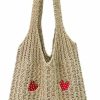 Stizimn Tote Handbags | Stizimn Cute Strawberry Pattern Tote Bag Crochet Tote Bag Shoulder Bag Handbags Knitting Bag Aesthetic Handmade Weaving