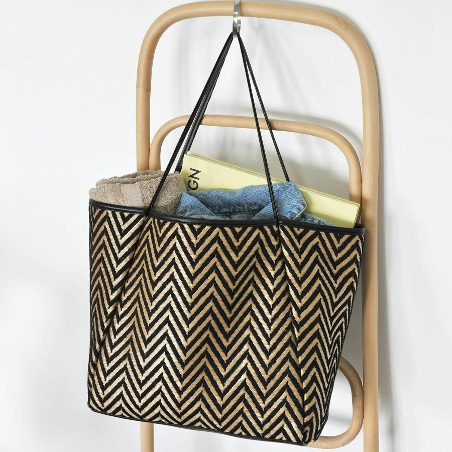 HOXIS Tote Handbags | Hoxis Oversized Chevron Beach Tote With Vegan Leather Trim Women Shoulder Handbag