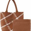 ZOSIVEB Tote Handbags | Zosiveb Woven Bag For Women Vegan Leather Tote Bag Large Summer Beach Travel Handbag And Clutch Retro Handmade Shoulder Bag