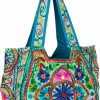 Tribe Azure Fair Trade Tote Handbags | Tribe Azure Fair Trade Floral Tote Shoulder Bag Large Colorful Everyday Travel Market School Women Fashion Girl Unique