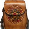 Ebesa Tote Handbags | Ebesa Leather Backpack For Women Organizer Retro Vegetable Tanning Leather Bag Vintage Embossing Totem (Orange Brown)