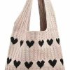 Lushandy Tote Handbags | Lushandy Women Knit Beach Tote Bag Crochet Shoulder Bag Heart Pattern Beach Tote Handbags Aesthetic Knitted Bag