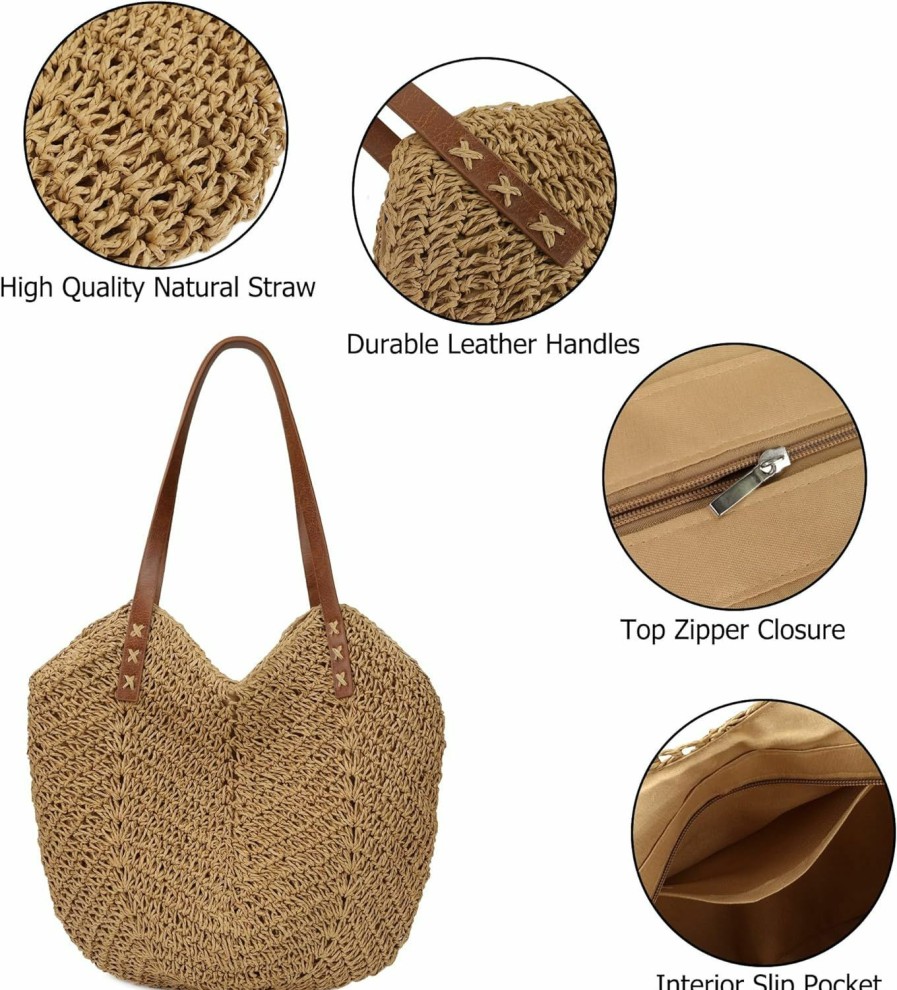 Youjaree Tote Handbags | Womens Large Straw Tote Bag Handmade Woven Beach Shoulder Bag Top Handle Purse For Summer