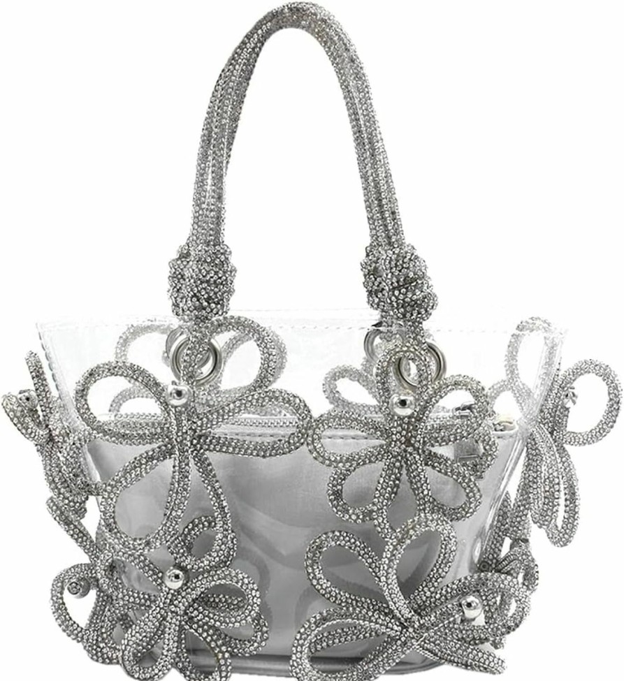 DJBM Tote Handbags | Djbm Women Clear Pvc Rhinestone Handbag Pvc Tote Bag Bling Crystal Floral Evening Bag Transparent Shoulder Bag For Party Prom