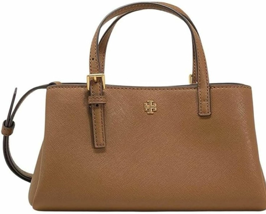 Tory Burch Tote Handbags | Tory Burch 143394 Emerson Moose Brown With Gold Hardware Leather Women'S Mini Tote Bag