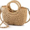 Noamus Tote Handbags | Noamus Women Straw Handbag, Mini Summer Beach Rattan Tote Bag, Woven Semi-Circle Clutch Bag Handmade Purse, Small Crossbody Crochet Handbag With Top Handle For Travel Vacation