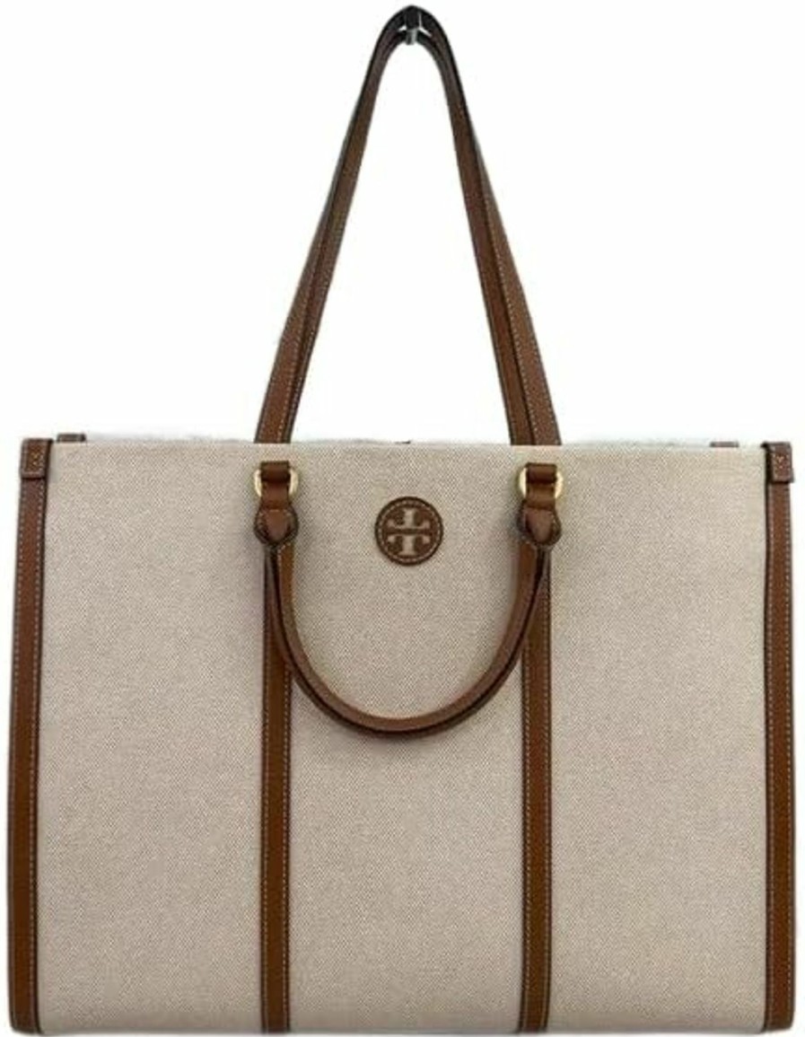 Tory Burch Tote Handbags | Tory Burch 145355 Blake Tan/Brown With Gold Hardware Canvas Women'S Large Tote Bag