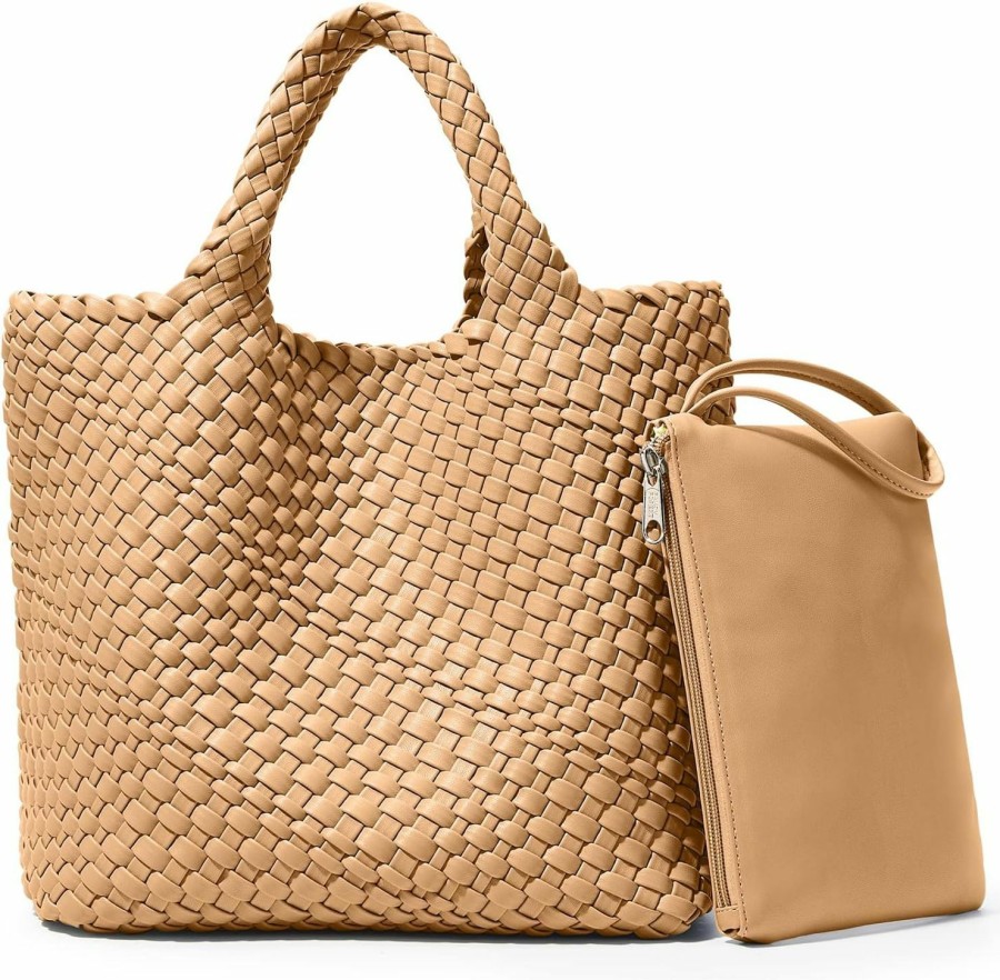 KALIDI Tote Handbags | Kalidi Woven Tote Bag, Women Macaron Soft Leather Weave Handbag Purse Wrist Bag Large Capacity Work Shopping Travel Daily