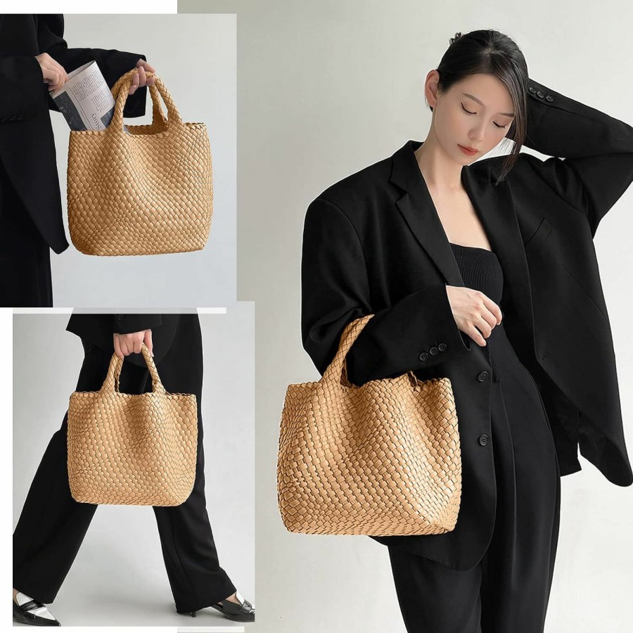 KALIDI Tote Handbags | Kalidi Woven Tote Bag, Women Macaron Soft Leather Weave Handbag Purse Wrist Bag Large Capacity Work Shopping Travel Daily