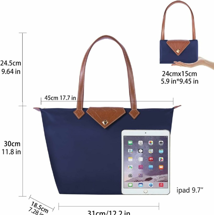 Generic Tote Handbags | Tote Bag For Women, Large Lightweight Nylon Shoulder Handbags And Travel Work Purse, Foldable With Zipper Top Handle