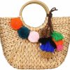 YYW Tote Handbags | Summer Rattan Bag For Women Straw Hand-Woven Top-Handle Handbag Beach Sea Straw Rattan Tote Clutch Bags