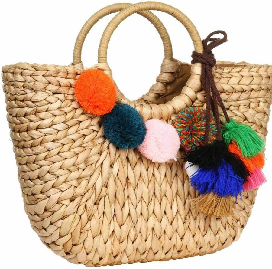 YYW Tote Handbags | Summer Rattan Bag For Women Straw Hand-Woven Top-Handle Handbag Beach Sea Straw Rattan Tote Clutch Bags