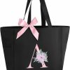 Vavabox Tote Handbags | Vavabox A-Z Cute Initial Monogrammed Tote Bag, Waterproof Bridesmaid Gifts For Women (Black&Pink)