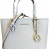 Michael Kors Tote Handbags | Michael Kors Jet Set Travel Small Carryall Convertible Top Zip Tote Saffiano Leather Crossbody Bag Purse Handbag (Light Cream)