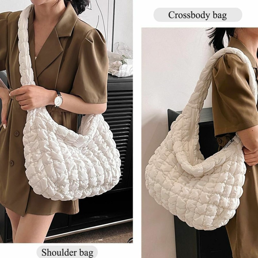 JQWSVE Tote Handbags | Quilted Tote Bag For Women Large Puffer Tote Quilted Bag Crossbody Padding Shoulder Bag Lightweight Puffer Bag Puffy Tote Bag