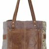 Myra Bag Tote Handbags | Myra Bags Side Floral Print Upcycled Canvas Tote Bag S-0915, Tan, Khaki, Brown, One_Size