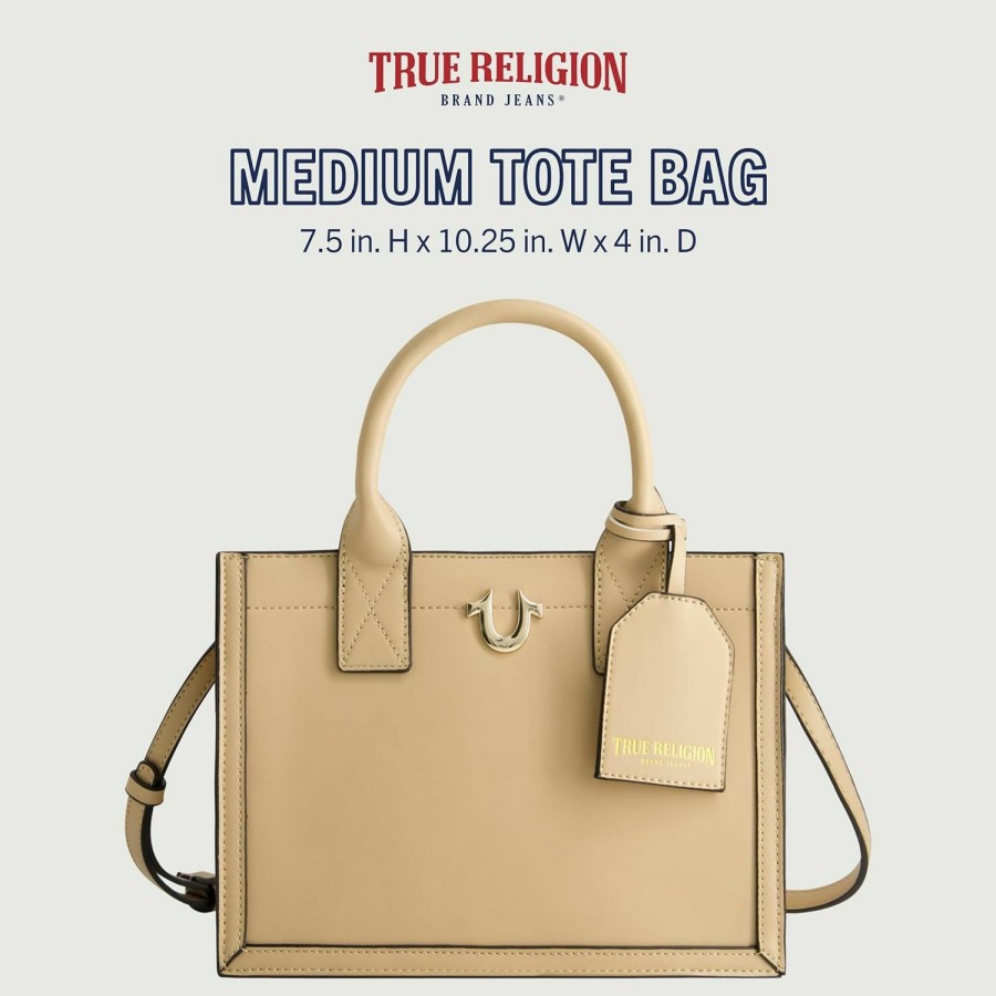 True Religion Tote Handbags | True Religion Tote Bag, Women'S Medium Travel Handbag With Adjustable Shoulder Strap And Horseshoe Logo, Camel