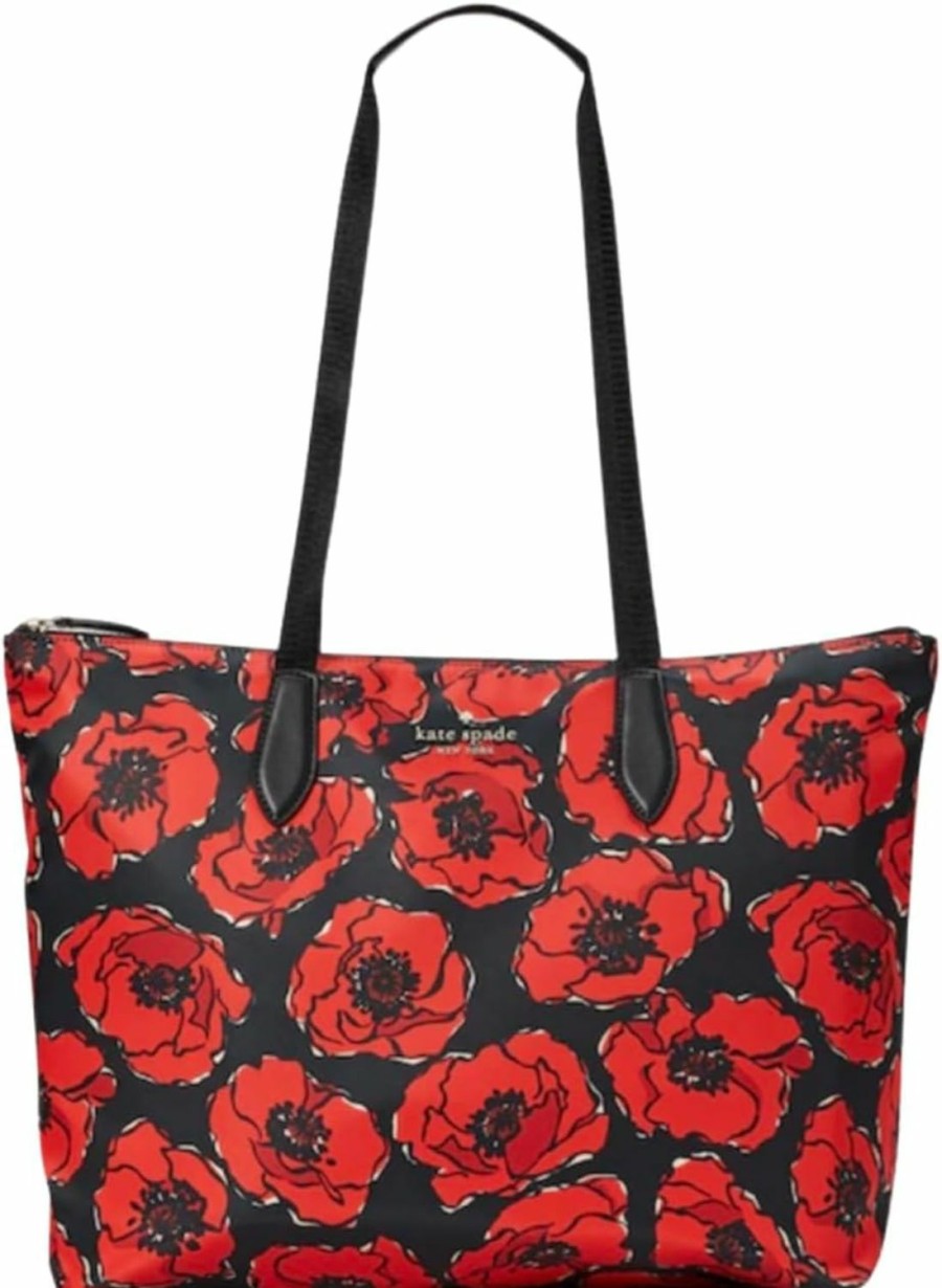 Kate Spade New York Tote Handbags | Kate Spade New York Mel Packable Nylon Tote (Red Flower)