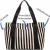 Amazon Tote Handbags | Striped Tote Handbag Classic Black White Print Street Daily Bag With 7 Pockets Gifts For Women