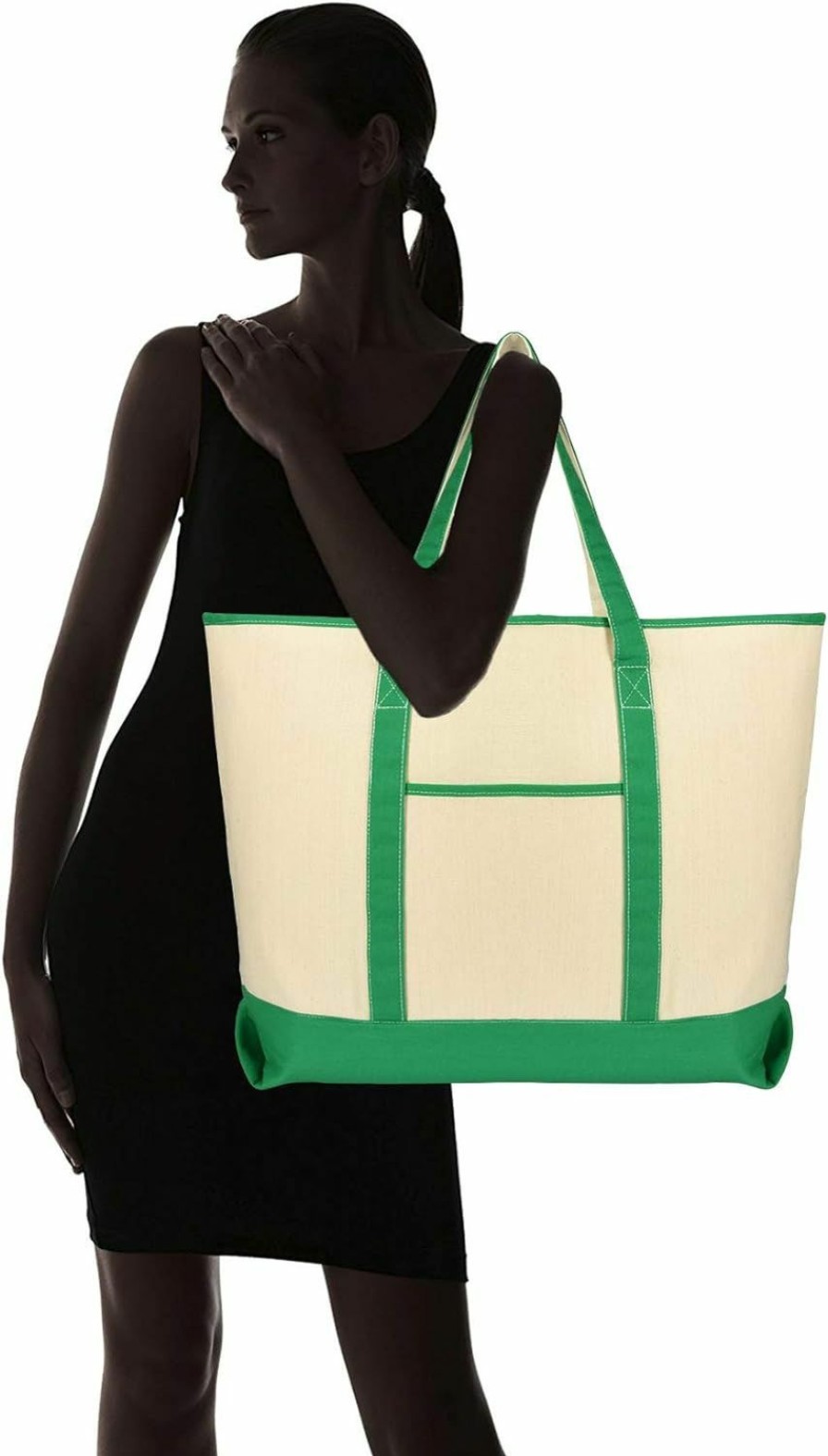 DALIX Tote Handbags | Dalix 22\" Open Top Heavy Duty Deluxe Tote Bag With Outer Pocket In Green