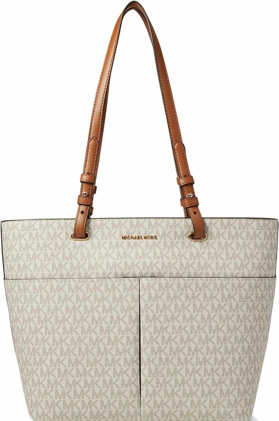 Michael Kors Tote Handbags | Michael Kors Bedford Medium Top Zip Pocket Tote Vanilla/Acorn One Size