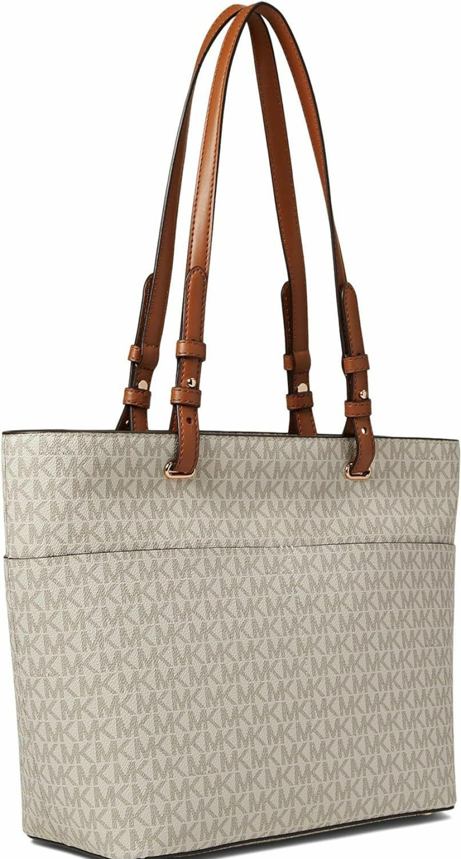 Michael Kors Tote Handbags | Michael Kors Bedford Medium Top Zip Pocket Tote Vanilla/Acorn One Size