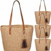 Mixweer Tote Handbags | Mixweer 4 Pcs Straw Bag For Women Summer Travel Hand Woven Straw Beach Handbags Top Handle Big Capacity Tote Clutch Bags