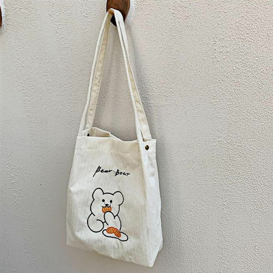 Aisi Tote Handbags | Aisi Corduroy Totes Bag Women Girls Corduroy Shoulder Bag Cute Cartoon Embroidery Casual Shoulder Tote