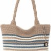 The Sak Tote Handbags | The Sak Crafted Classics Carryall In Crochet, Double Shoulder Straps, Sand & Sea Stripe