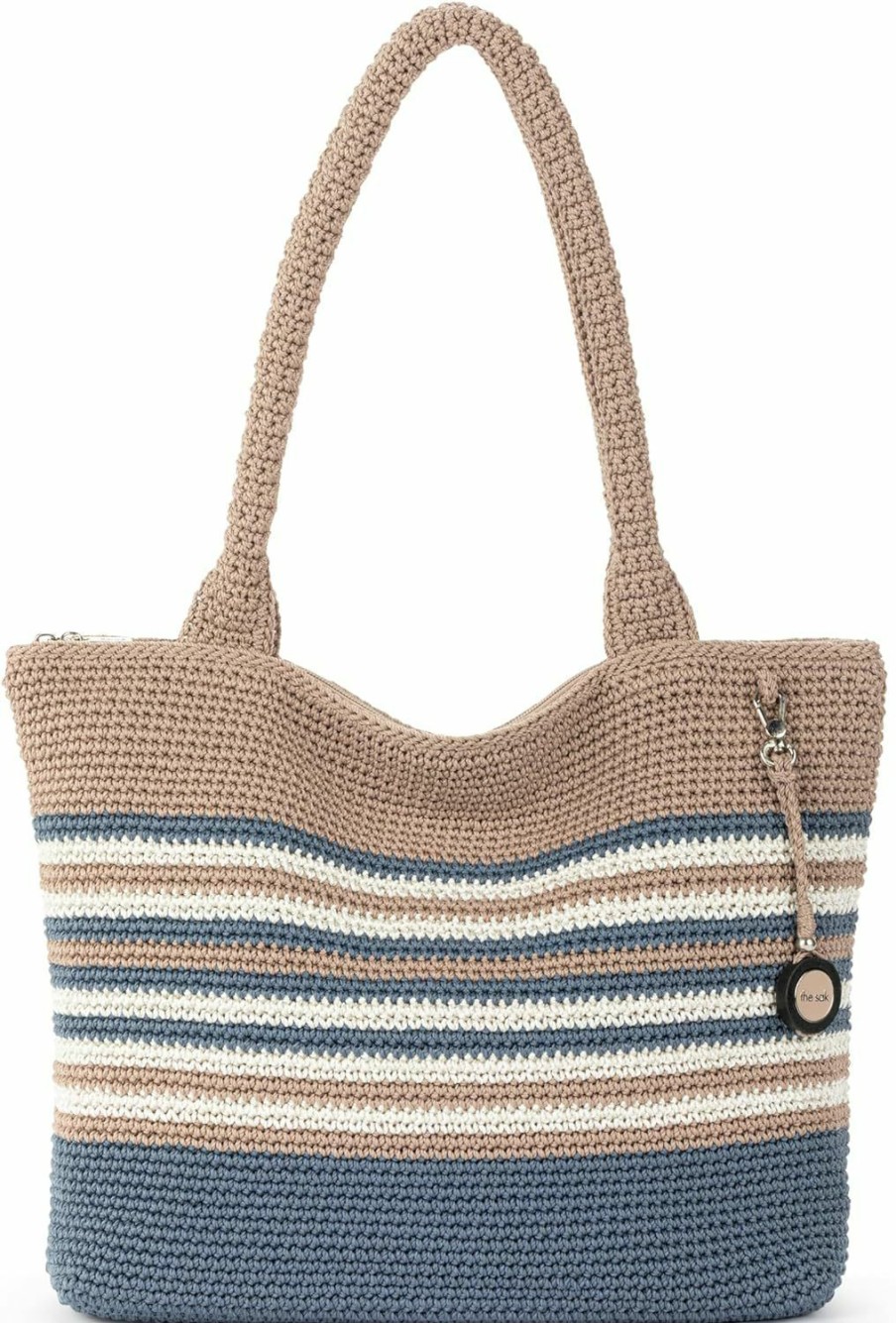 The Sak Tote Handbags | The Sak Crafted Classics Carryall In Crochet, Double Shoulder Straps, Sand & Sea Stripe