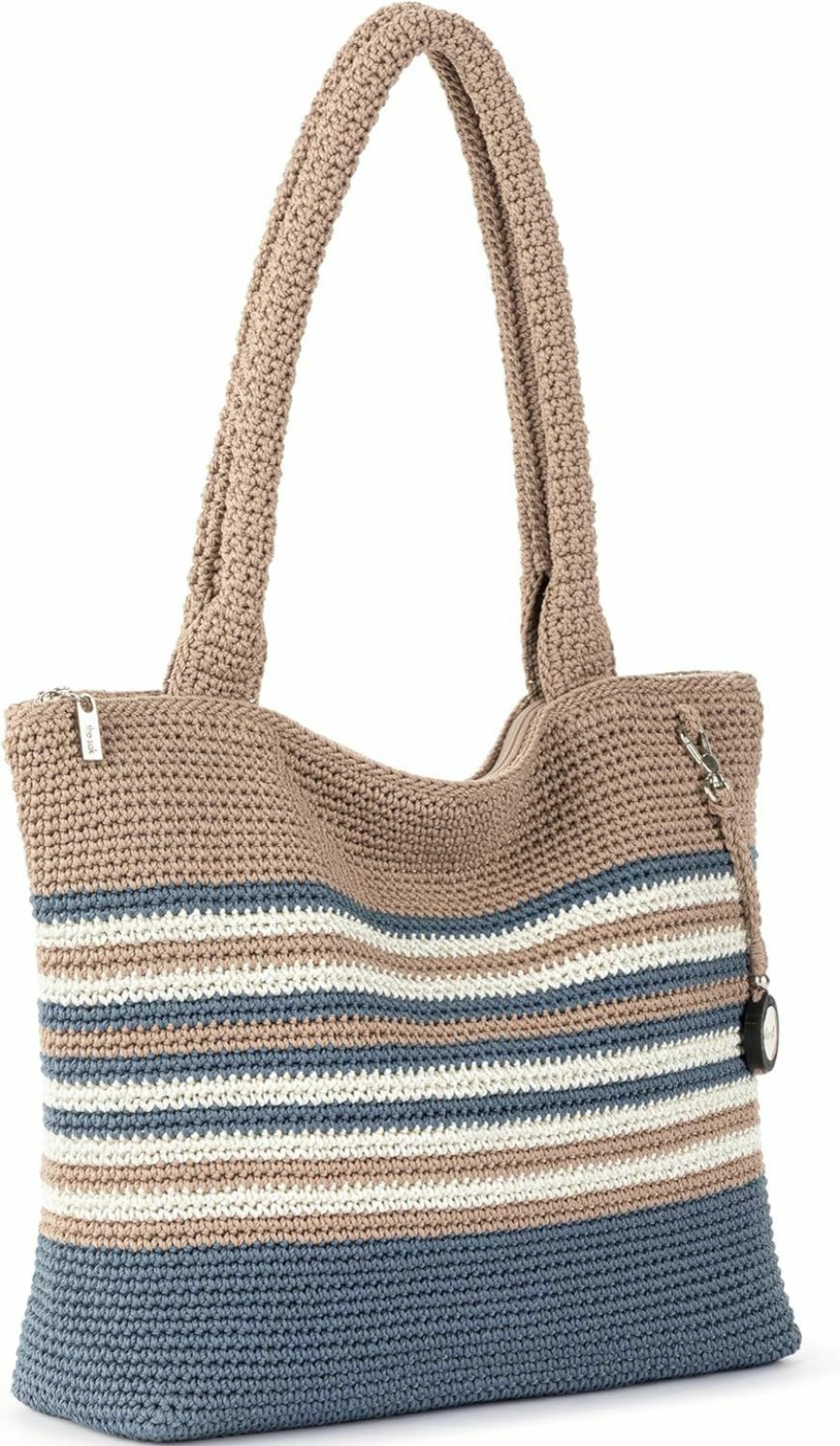 The Sak Tote Handbags | The Sak Crafted Classics Carryall In Crochet, Double Shoulder Straps, Sand & Sea Stripe