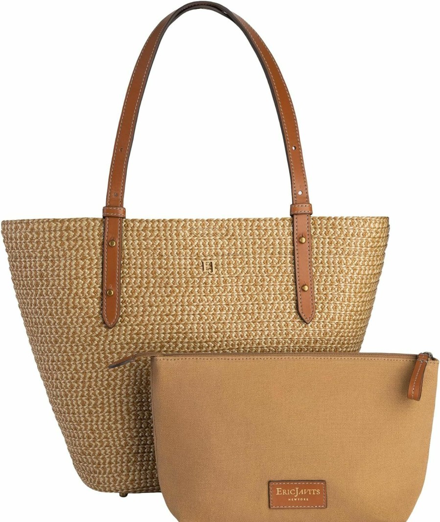 Eric Javits Tote Handbags | Eric Javits Eureka Squishee Straw Tote Bag For Women - Straw Beach Bags For Women With Zippered Small Canvas Tote Bag Pouch