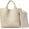 KALIDI Tote Handbags | Kalidi Straw Tote Beach Bag Striped Shoulder Handbag Stitch Woven Pu Leather Handle Zippe Travel Shopping Picnic