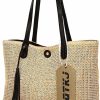 QTKJ Tote Handbags | Qtkj Women Straw Summer Beach Bag Handwoven Big Tote Leather Shoulder Handbag With Tassel Decorate