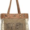 Myra Bag Tote Handbags | Myra Bags Bicycle Upcycled Canvas Tote Bag S-0935, Tan, Khaki, Brown, One_Size