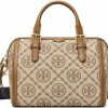 Tory Burch Tote Handbags | Tory Burch 83970 T Monogram Hazelnut Tan/Khaki With Gold Hardware Jacquard Women'S Barrel Tote Bag