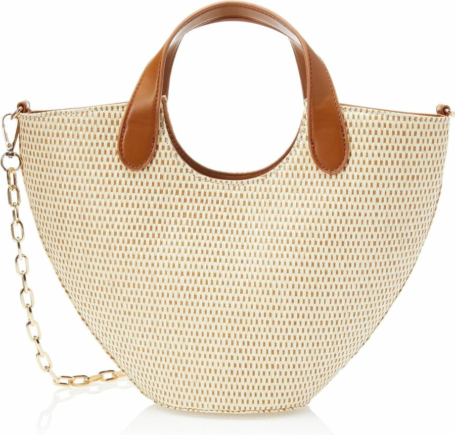 The Drop Tote Handbags | The Drop Women'S Jade Straw Tote With Chain Strap