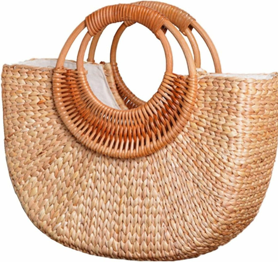 JOLLQUE Tote Handbags | Jollque Straw Bag For Women,Summer Beach Straw Handbag Purse,Moon Shape Small Tote Bag