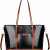 Over Earth Tote Handbags | Over Earth Leather Tote Bag For Women Large Leather Handbags Shoulder Work Purses(O187E Black/Brown)