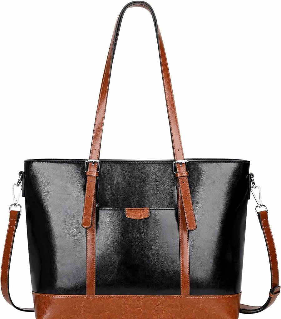 Over Earth Tote Handbags | Over Earth Leather Tote Bag For Women Large Leather Handbags Shoulder Work Purses(O187E Black/Brown)