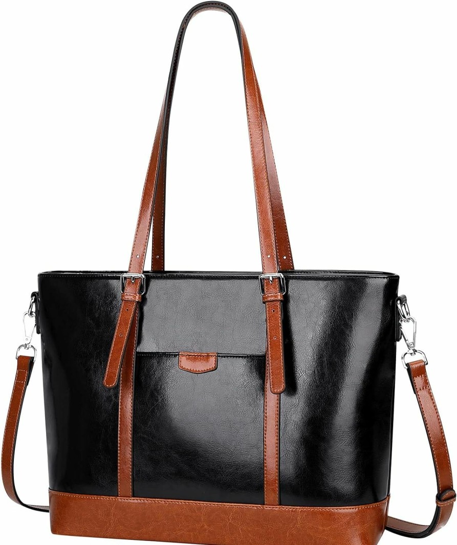 Over Earth Tote Handbags | Over Earth Leather Tote Bag For Women Large Leather Handbags Shoulder Work Purses(O187E Black/Brown)