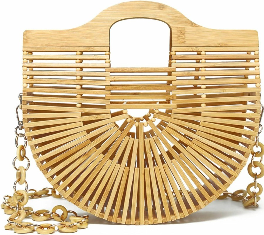 Miuco Tote Handbags | Miuco Bamboo Tote Bags Top Handle Handmade Handbags Beach Purses With Chain