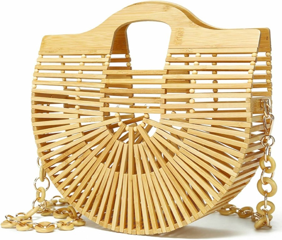 Miuco Tote Handbags | Miuco Bamboo Tote Bags Top Handle Handmade Handbags Beach Purses With Chain