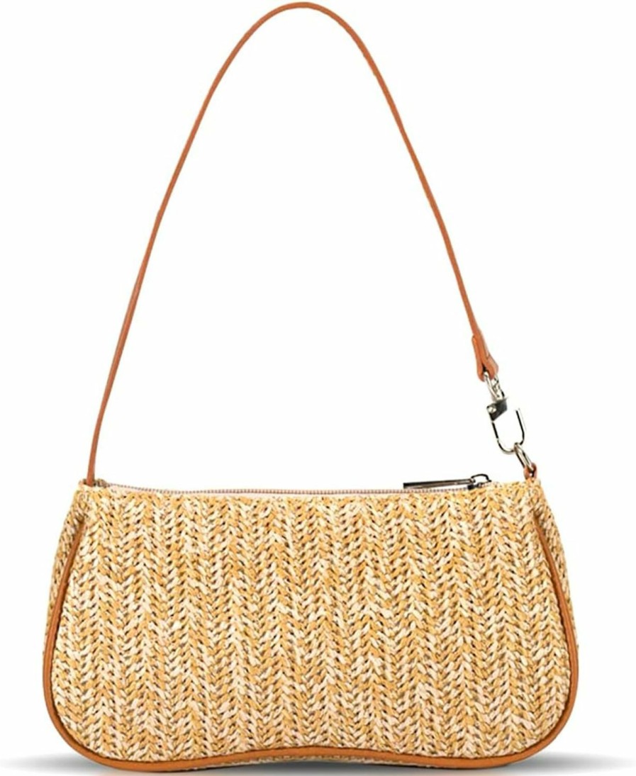 QTKJ Tote Handbags | Straw Bag, Beach Bag, Hand-Woven Soft Handbag Underarm Bag, Bohemian Summer Bag Suitable For Vacation Travel Daily(Khaki)