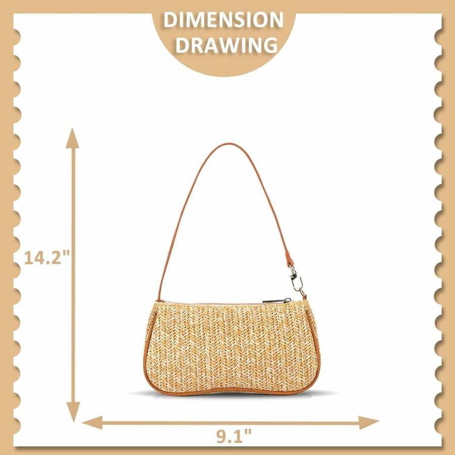 QTKJ Tote Handbags | Straw Bag, Beach Bag, Hand-Woven Soft Handbag Underarm Bag, Bohemian Summer Bag Suitable For Vacation Travel Daily(Khaki)