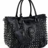 UTO Tote Handbags | Uto Women Skull Tote Bag Rivet Studded Handbag Pu Leather Purse Shoulder Bags 2 Pcs Wallet Strap A Black 382