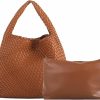 Doxwater Tote Handbags | Doxwater Women Vegan Leather Hand Woven Tote Handbag Large Capacity Shoulder Top-Handle Bag All-Match Underarm Bag With Purse